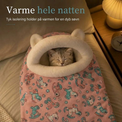 Varm halvlukket kæledyrsseng til katte og små hunde