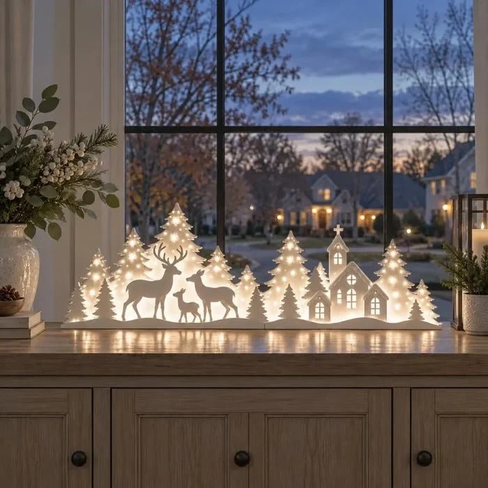 2-delt LED-juledekoration med rensdyr og landsby