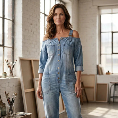 Jumpsuit med brede ben og sidelommer