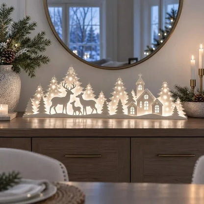 2-delt LED-juledekoration med rensdyr og landsby